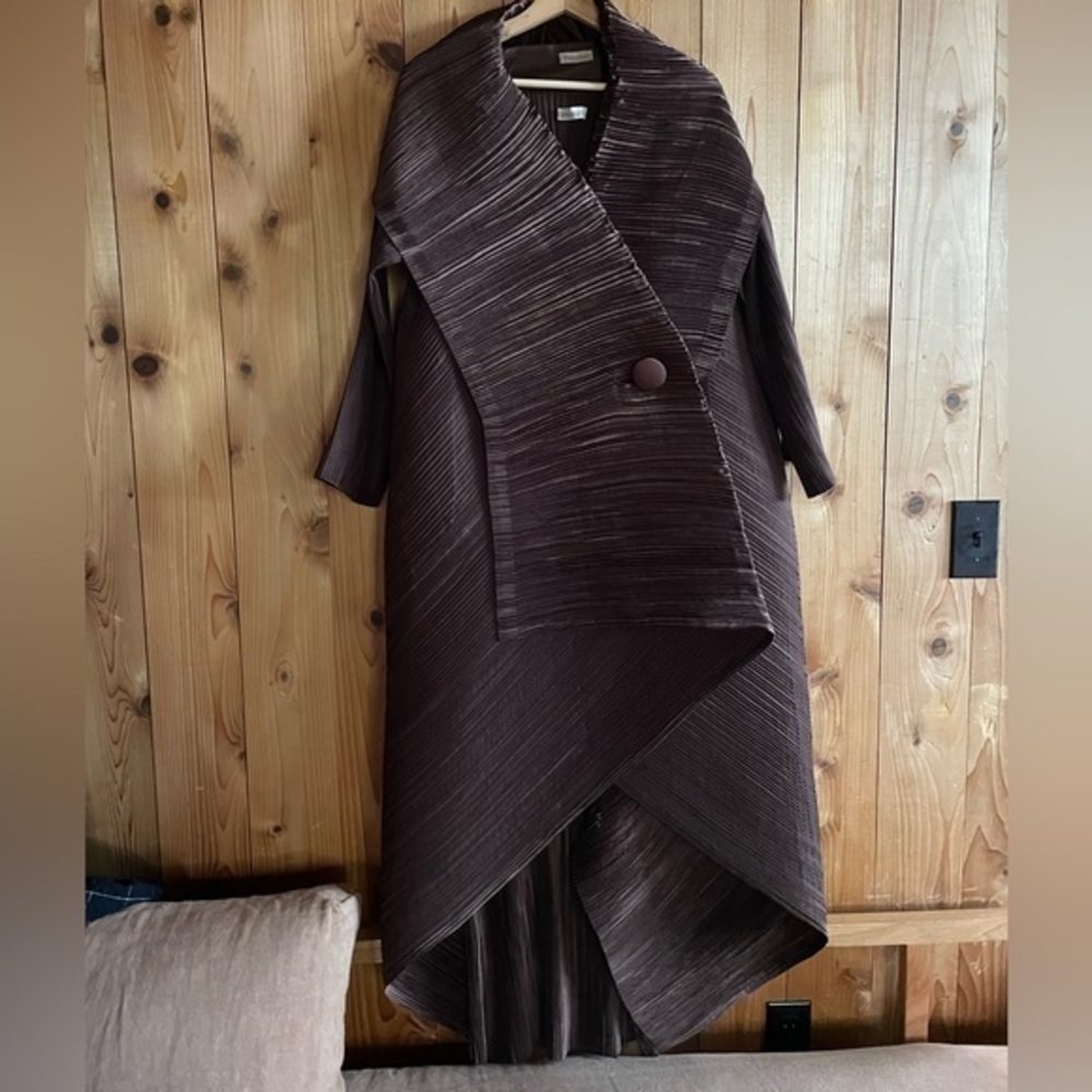 Mashiah pleated Maxi dress with full length coat set